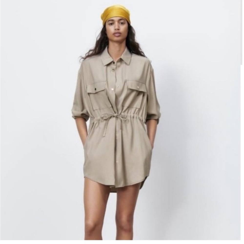 ZARA Womens Flowing Overshirt Long Sleeve Button Front Jacket Sand Small